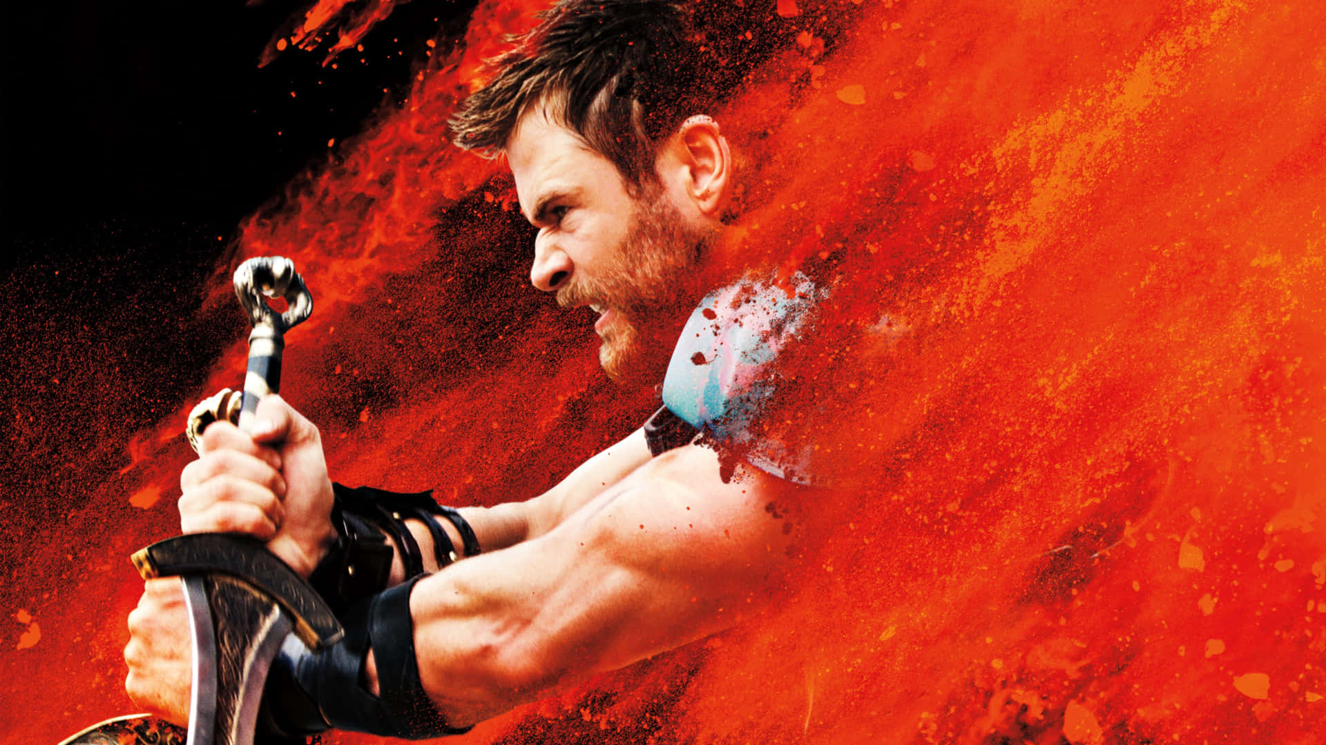 Thor er klar til kamp i Thor: Ragnarok med dette actionfyldte tapet. Wallpaper