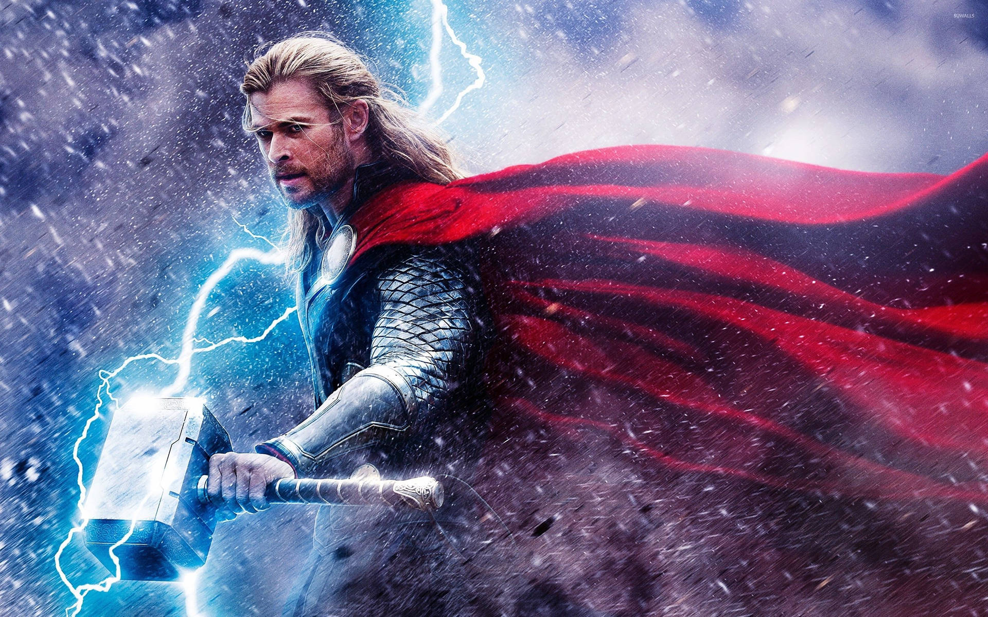 Turn up the heat with Thor and his trusty hammer Mjolnir. Wallpaper