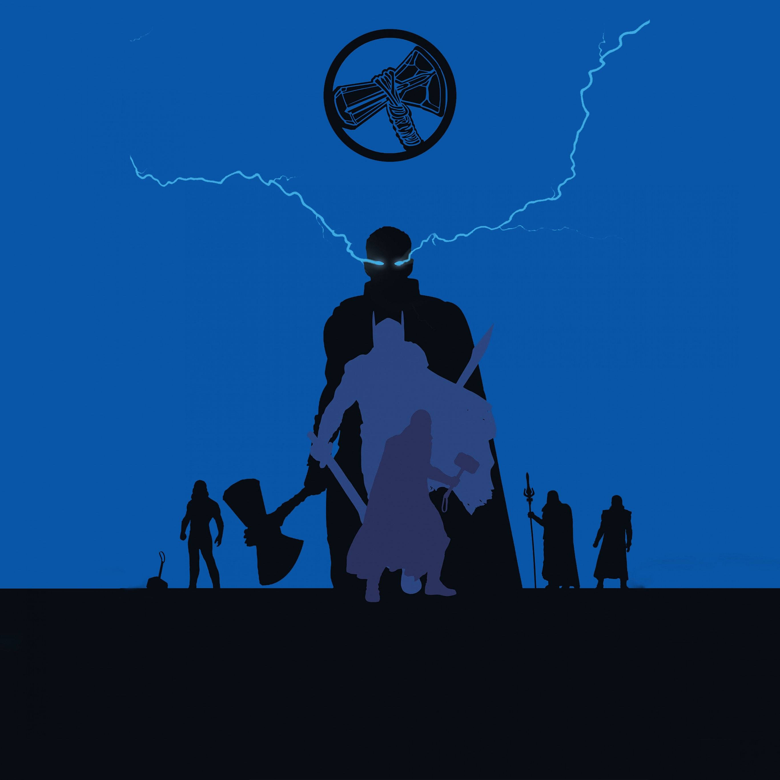 Thor Stormbreaker And Weapons Silhouette Background