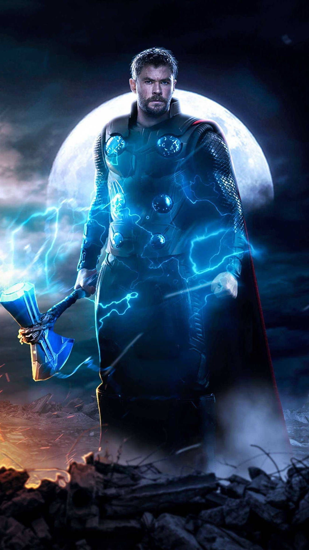 Thor Superhero With Stormbreaker Weapon Background