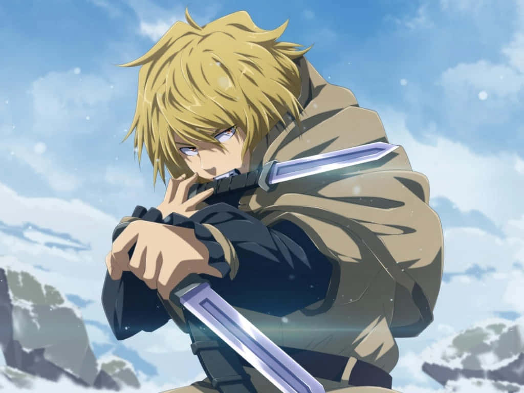 Thorfinn Anime Character Snow Background Wallpaper