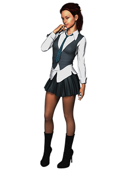 Thoughtful Animated Womanin School Uniform PNG