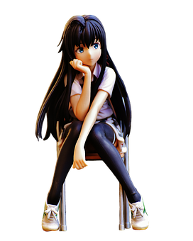 Thoughtful Anime Girl Seated Pose PNG