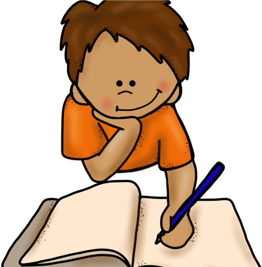Thoughtful Child Writingin Notebook PNG