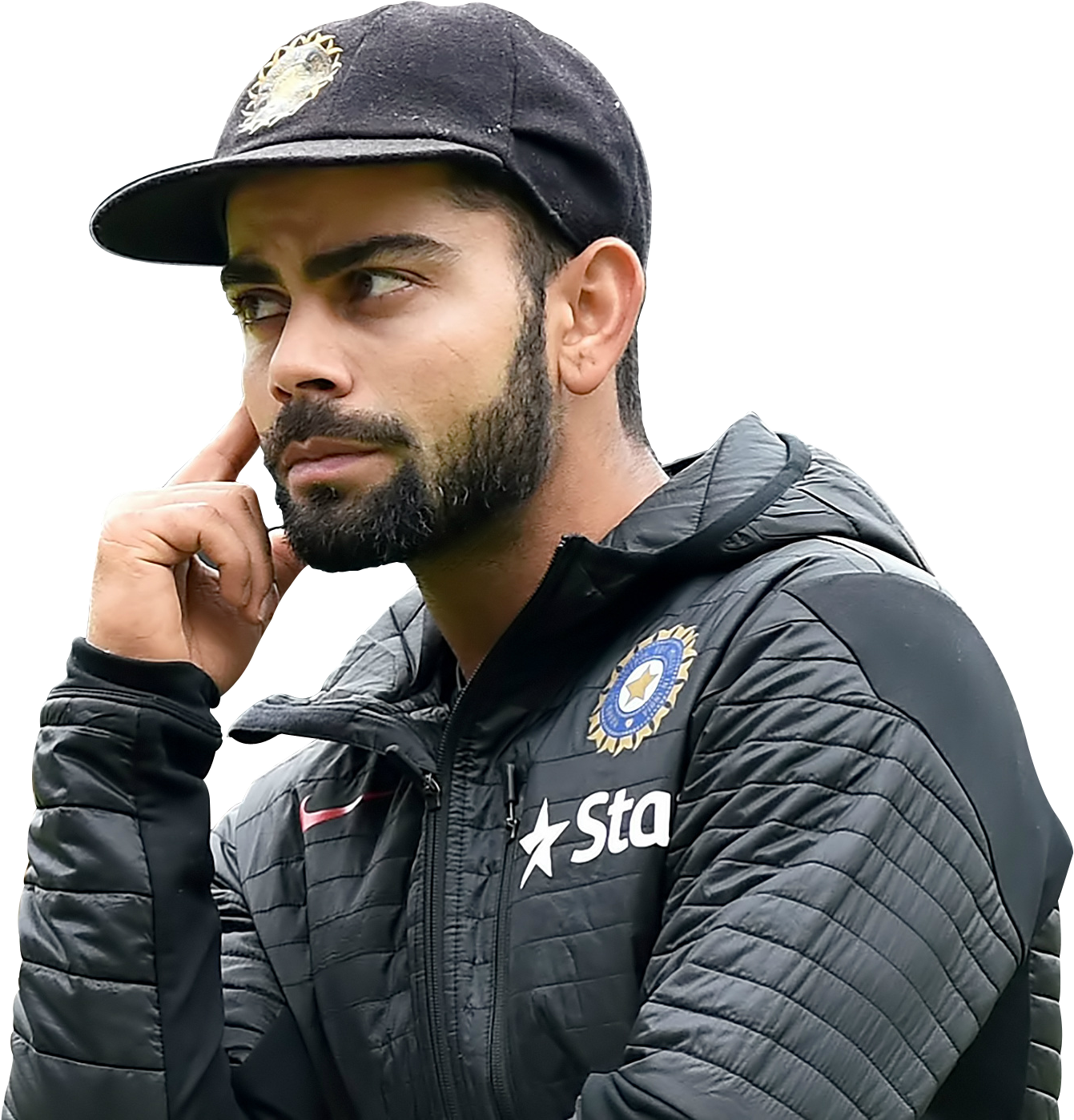 Thoughtful Cricketer Virat Contemplation PNG