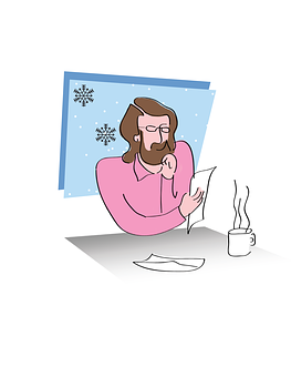 Thoughtful Man Winter Window PNG