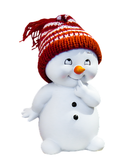Thoughtful Snowmanwith Knitted Hat PNG