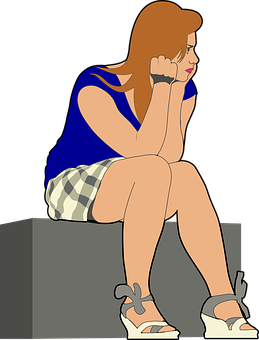 Thoughtful Woman Sitting Illustration PNG