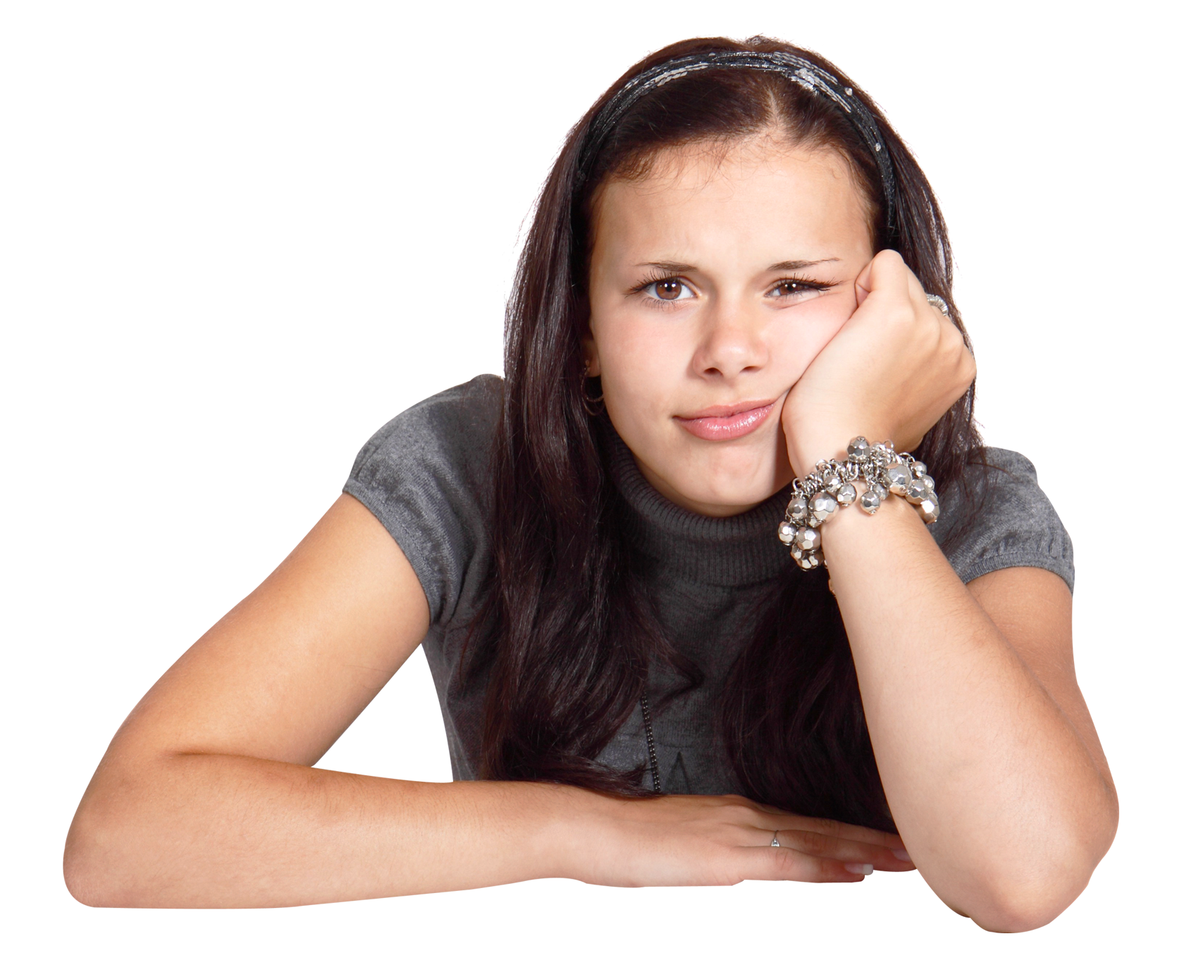 Thoughtful Young Girl Resting Chinon Hand PNG