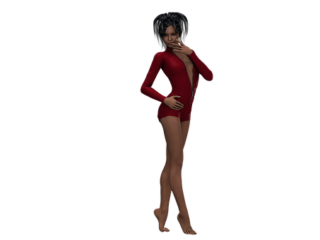 Thoughtful3 D Modelin Red Leotard PNG