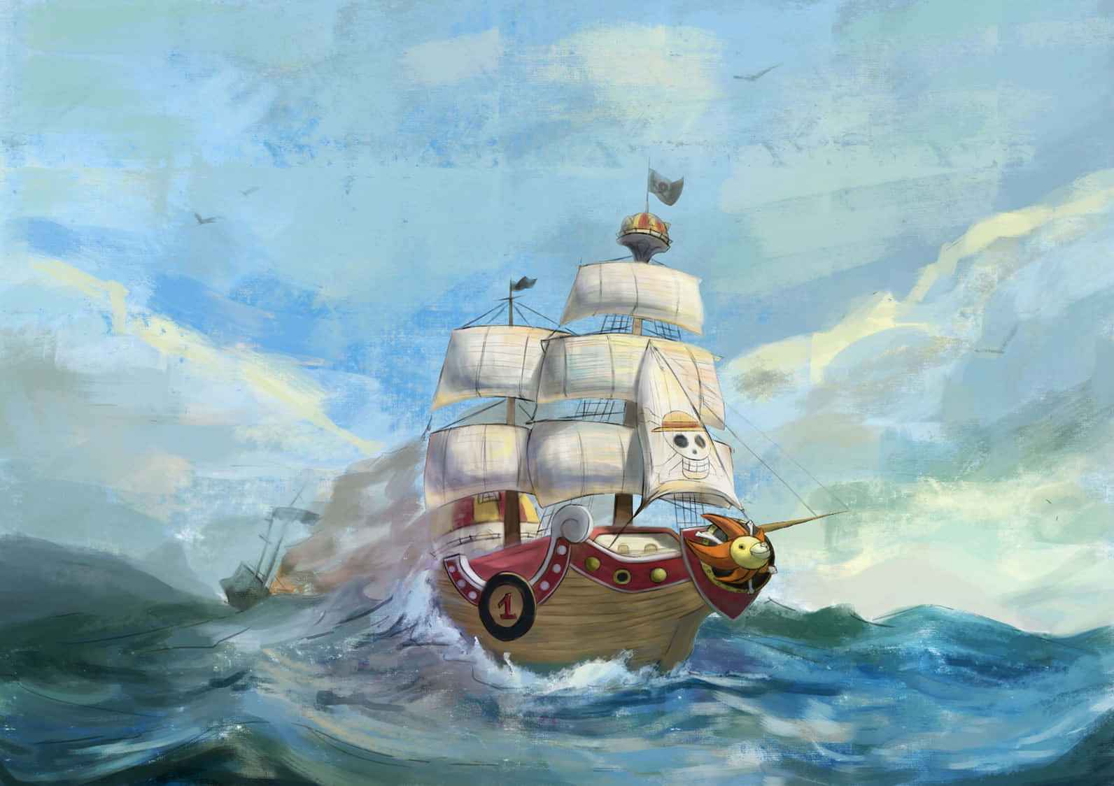 Elthousand Sunny: El Emblemático Barco Pirata De Los Piratas De La Gorra De Paja. Fondo de pantalla