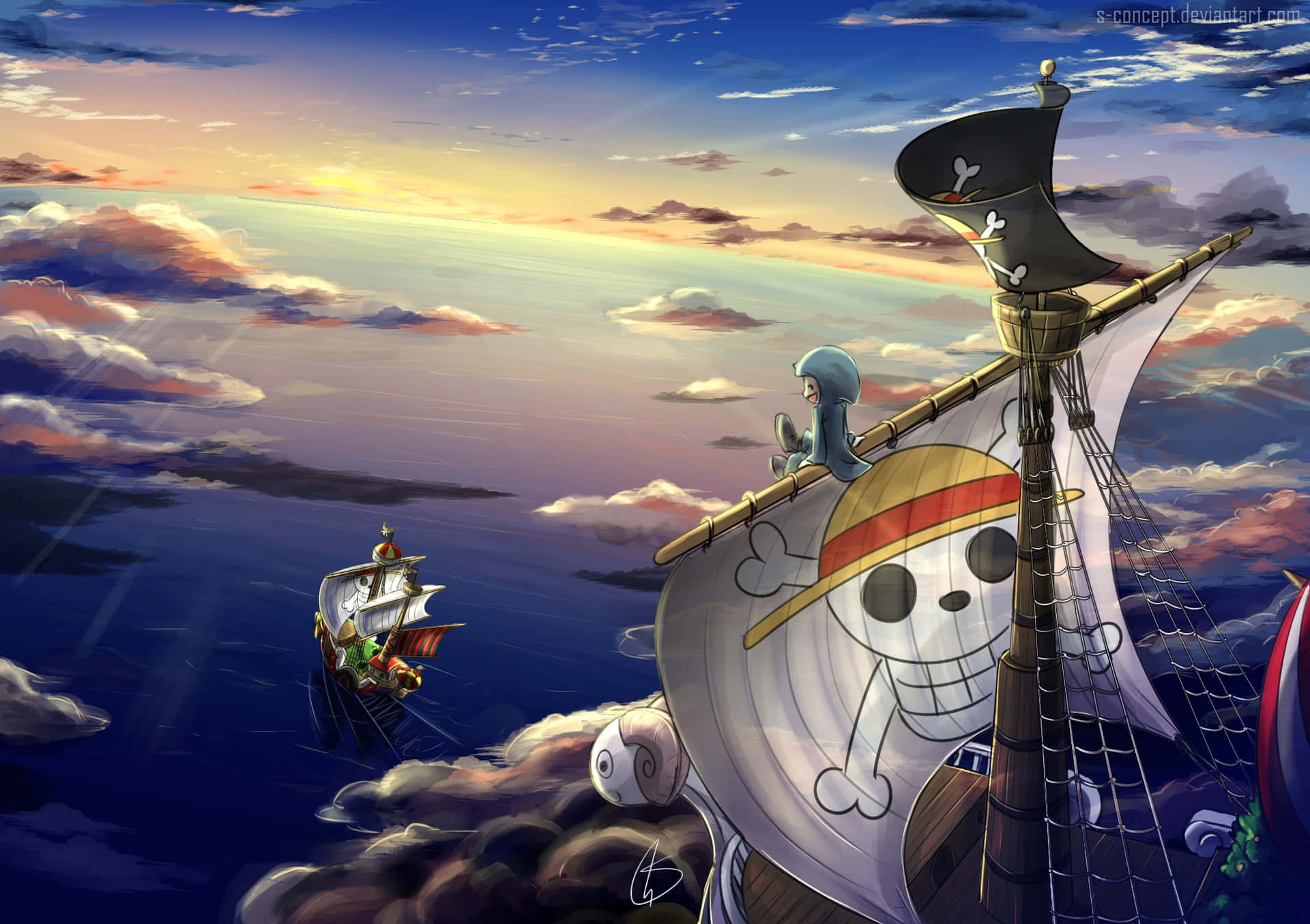 Join Luffy, Zoro and the rest of the Straw Hat Pirates aboard the Thousand Sunny Wallpaper
