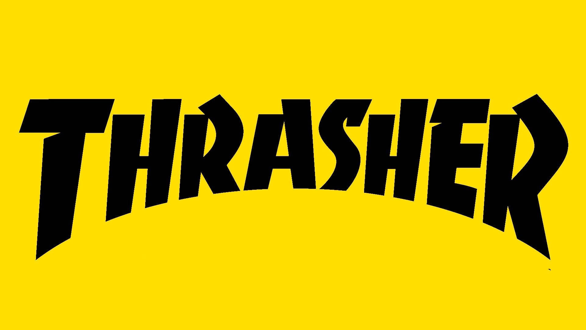 Thrasher Logo Font Tapet: Et stiligt tapet med en stor Thrasher logo i smuk grafisk tekst. Wallpaper