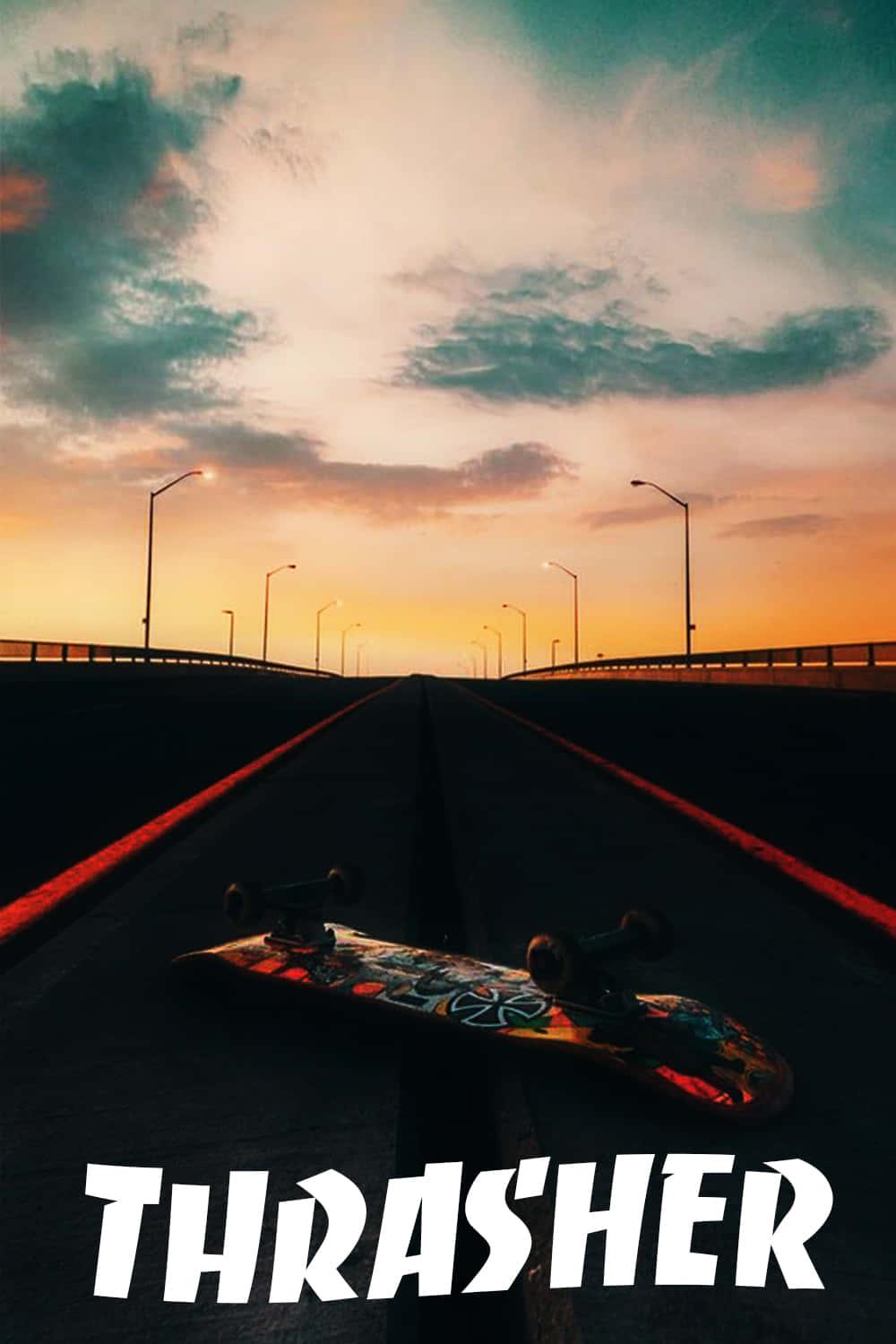 Thrasher - A Skateboard On A Road
