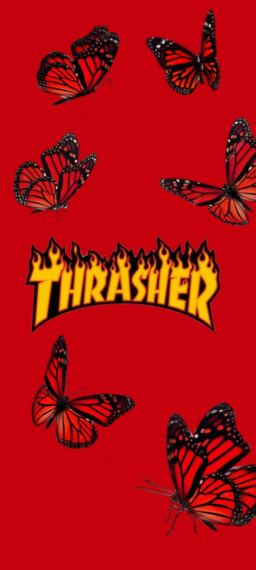 Thrasher Red Butterflies Wallpaper