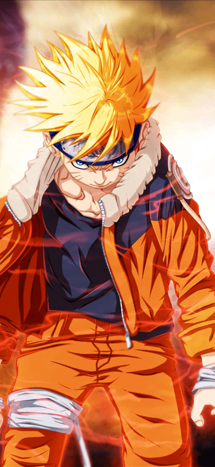 Feroceuzumaki Naruto In Azione - Scena Anime Arancione Sfondo