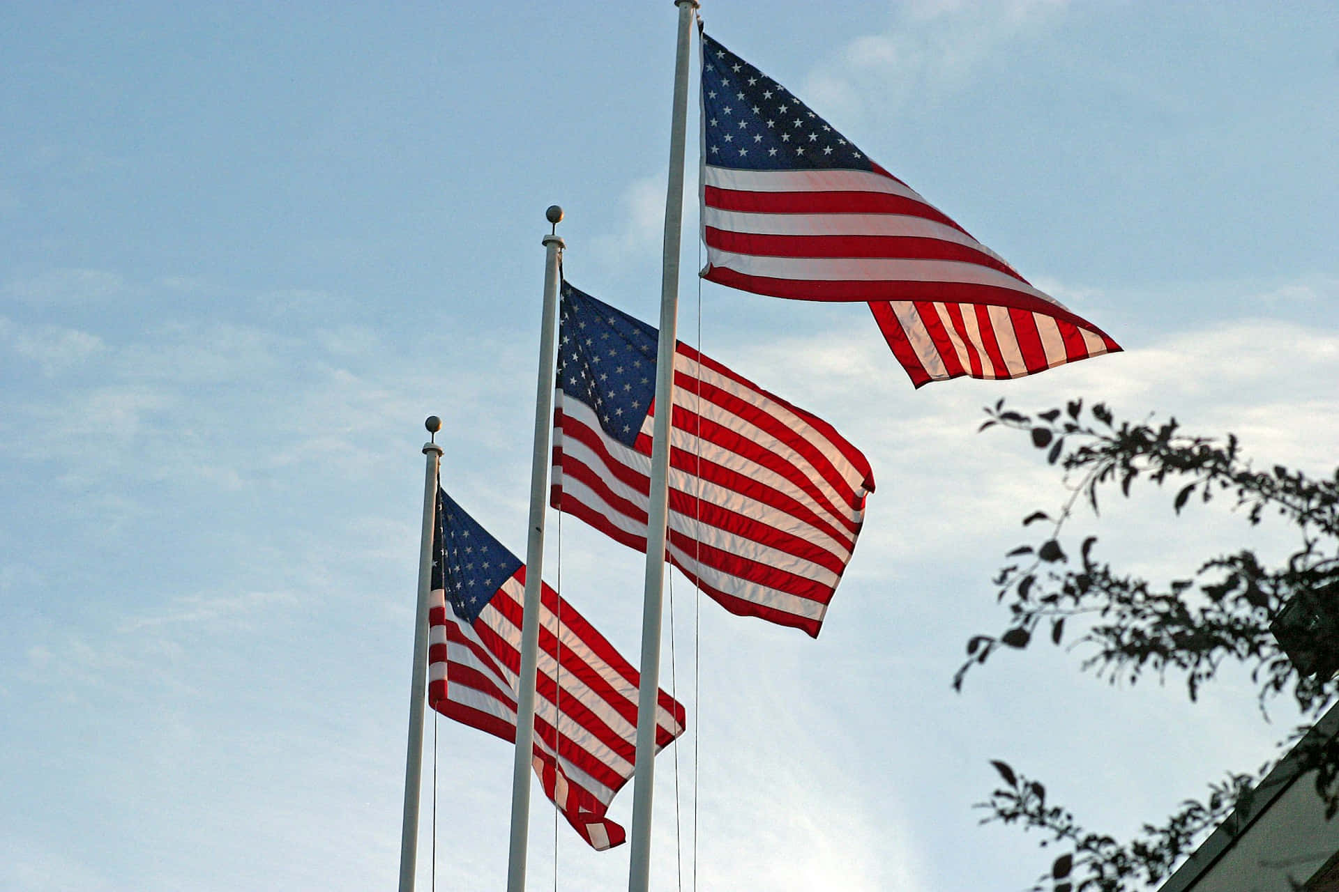 Three American Flags Waving Wallpaper