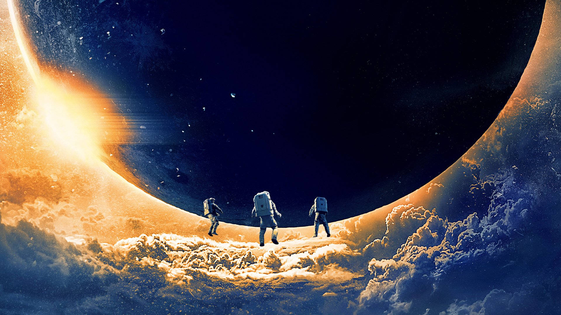 Caption: Trio of Astronauts on Lunar Landing - Moonfall Movie Scene Wallpaper