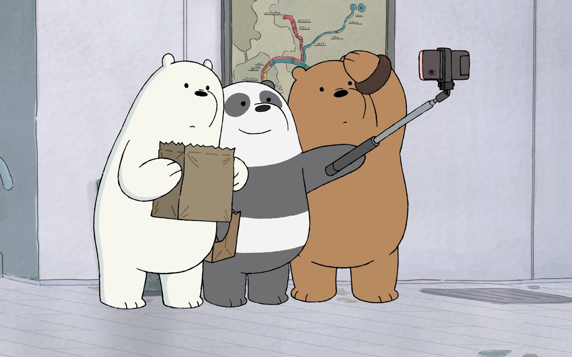 Three Bears With Selfie Stick Wallpaper
