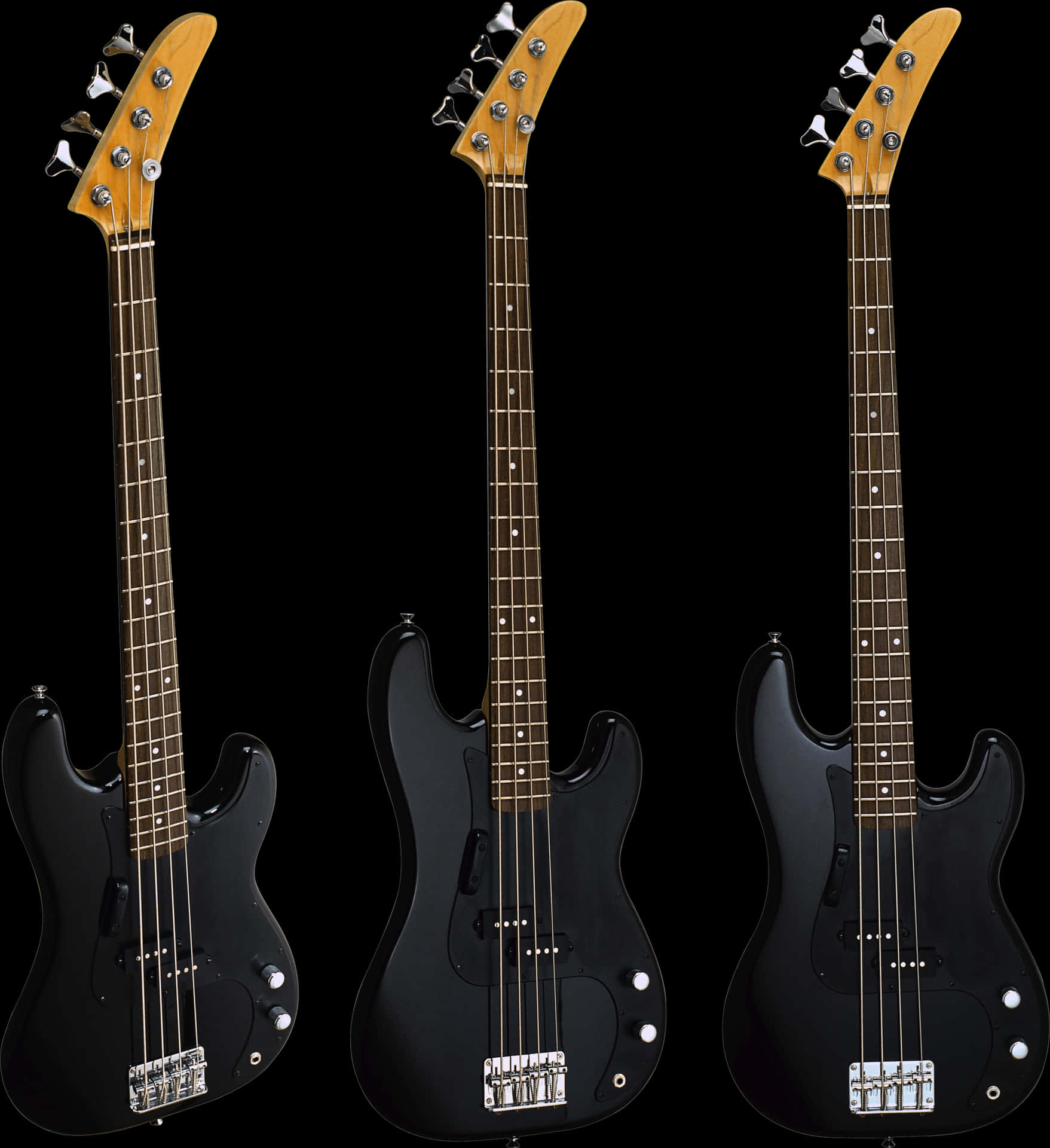 Three Black Bass Guitars PNG