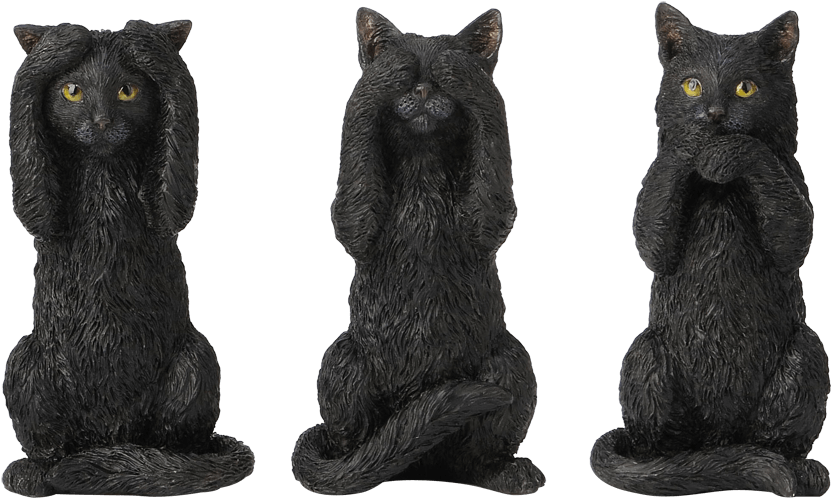 Three Black Cats Posing Statues PNG