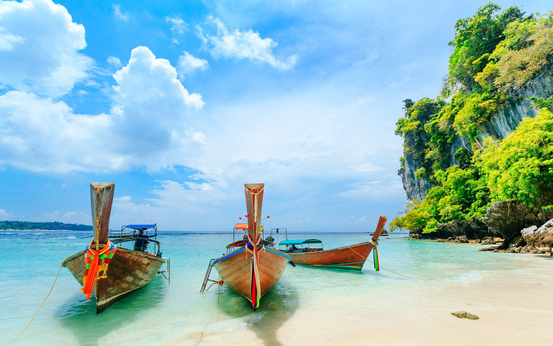 Three Boats In Thailand Tropical Desktop Wallpaper
