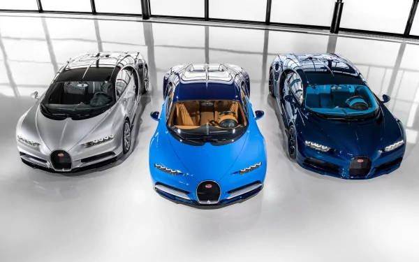 Tre Bugatti Chiron 4k tapetbiler. Wallpaper