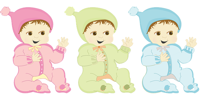 Three Cartoon Babiesin Colorful Outfits PNG
