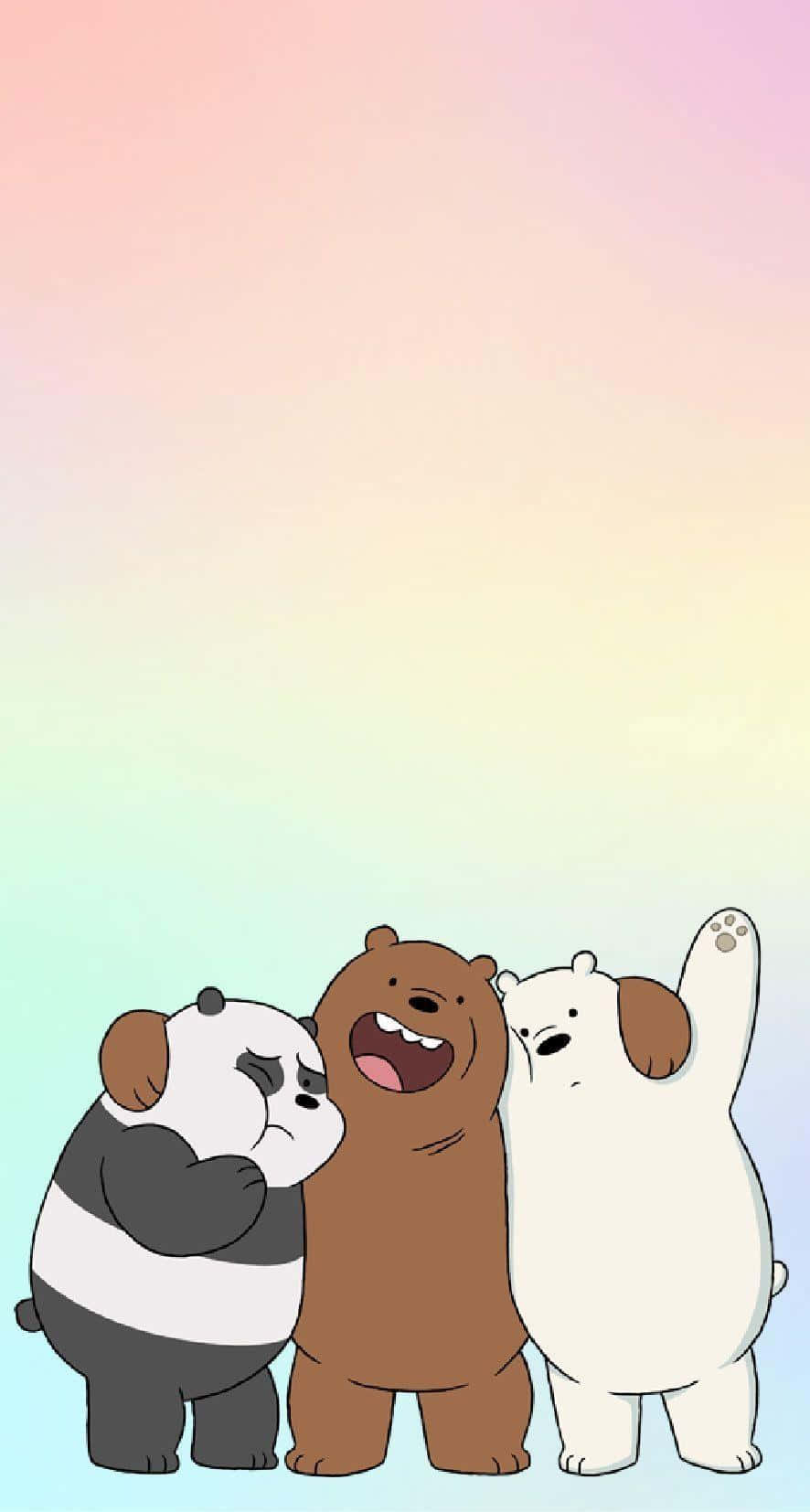 Three Cartoon Bears Friends Pastel Backdrop Wallpaper