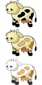 Three Cartoon Cows Vertical Array PNG