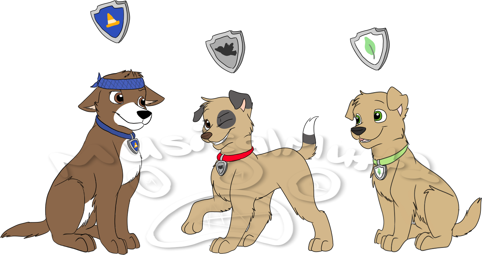 Three Cartoon Dogs With Shields PNG