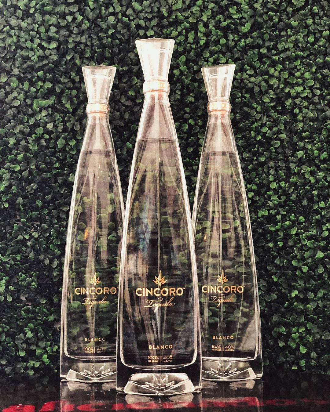 Three Cincoro Tequila Bottle In Leaves Background Wallpaper