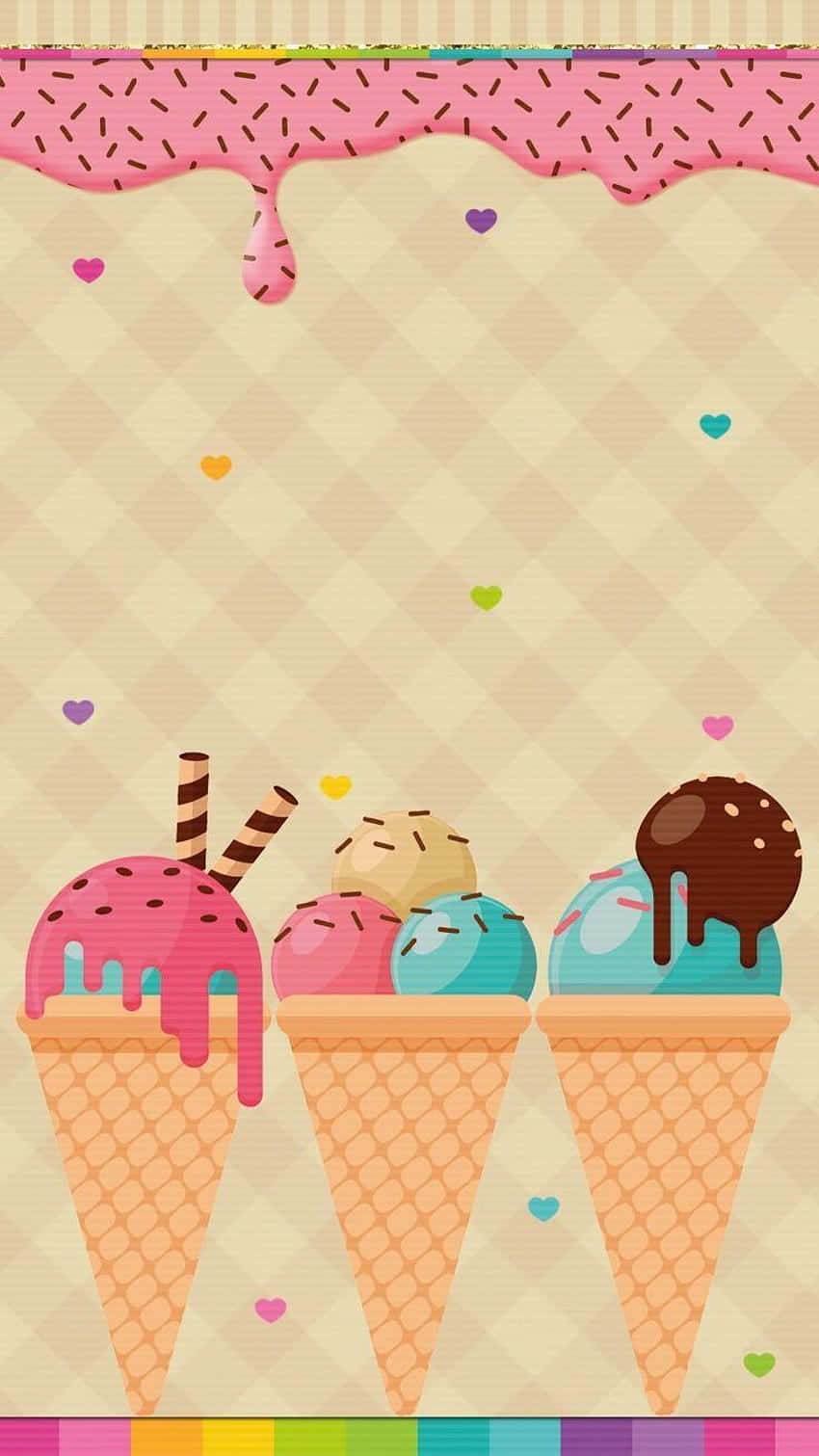 Three Colorful Cute Ice Cream Flavors Wallpaper