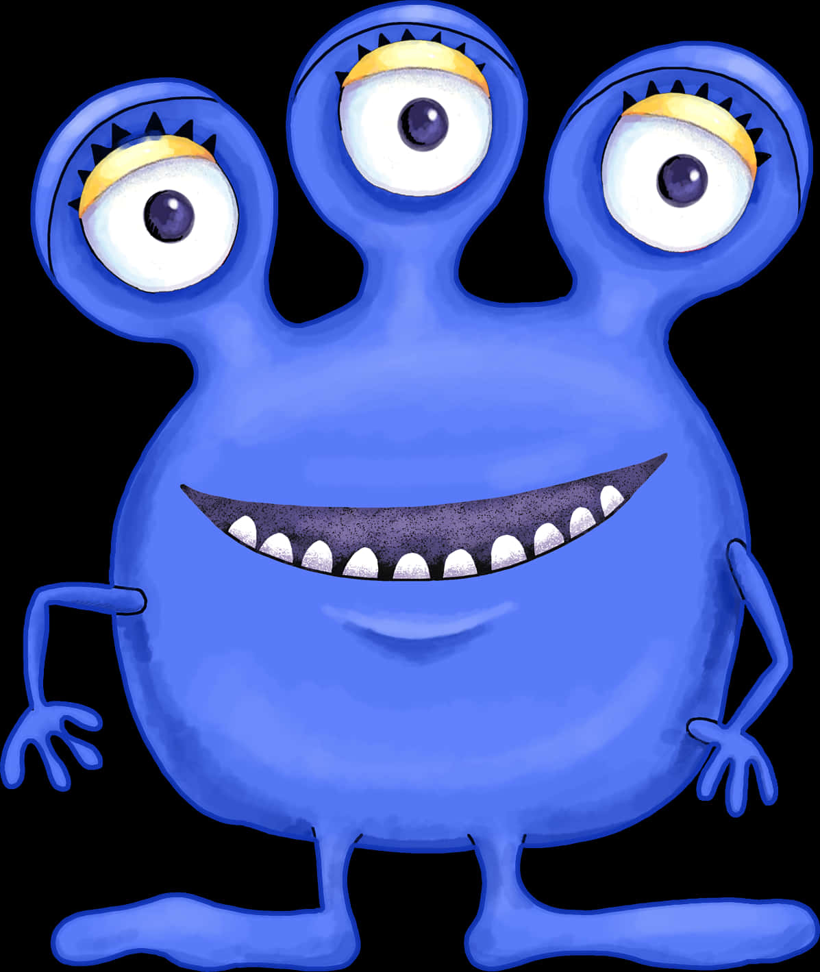 Three Eyed Blue Alien Cartoon PNG