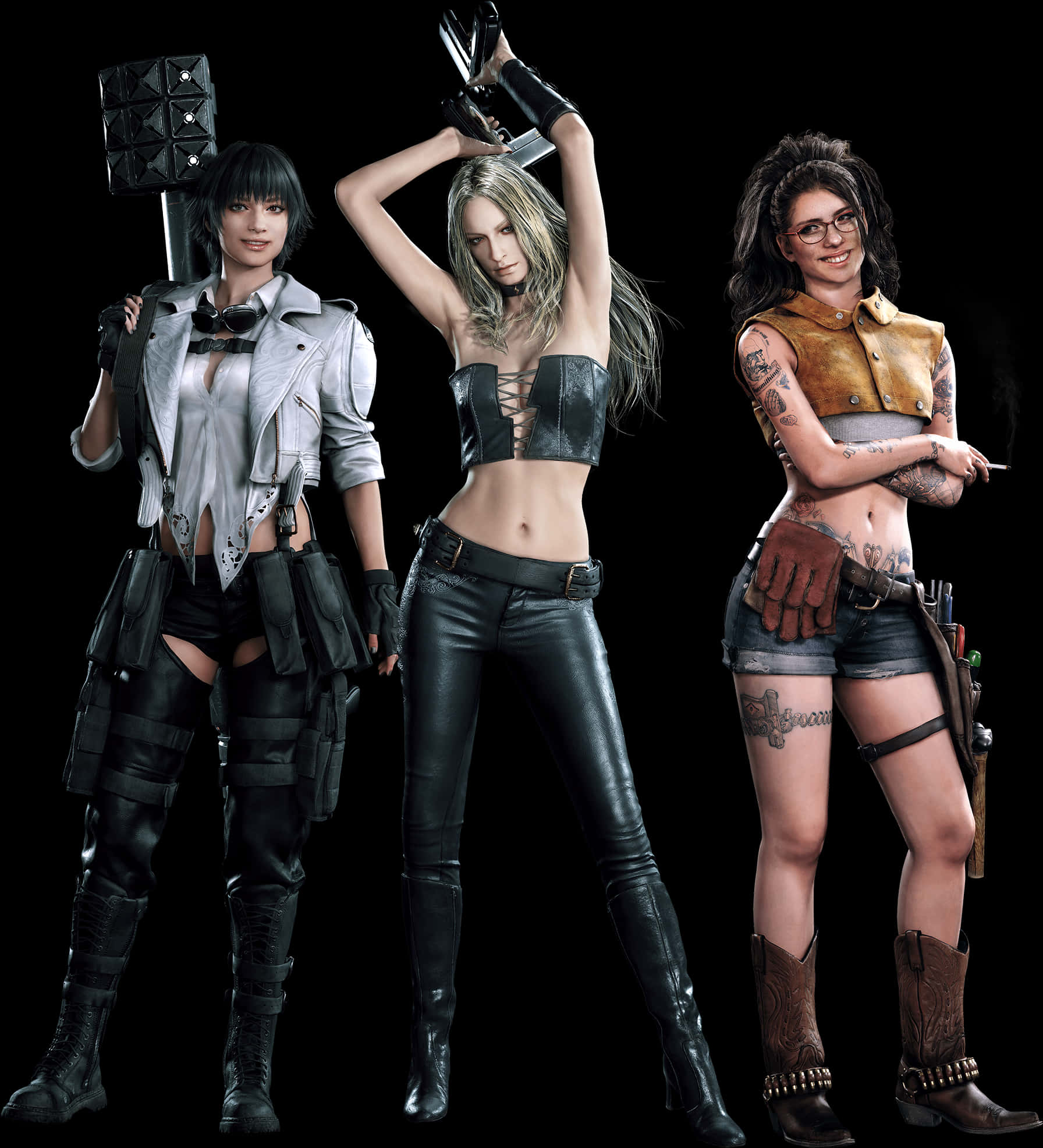 Three Female Characters Apocalyptic Style PNG