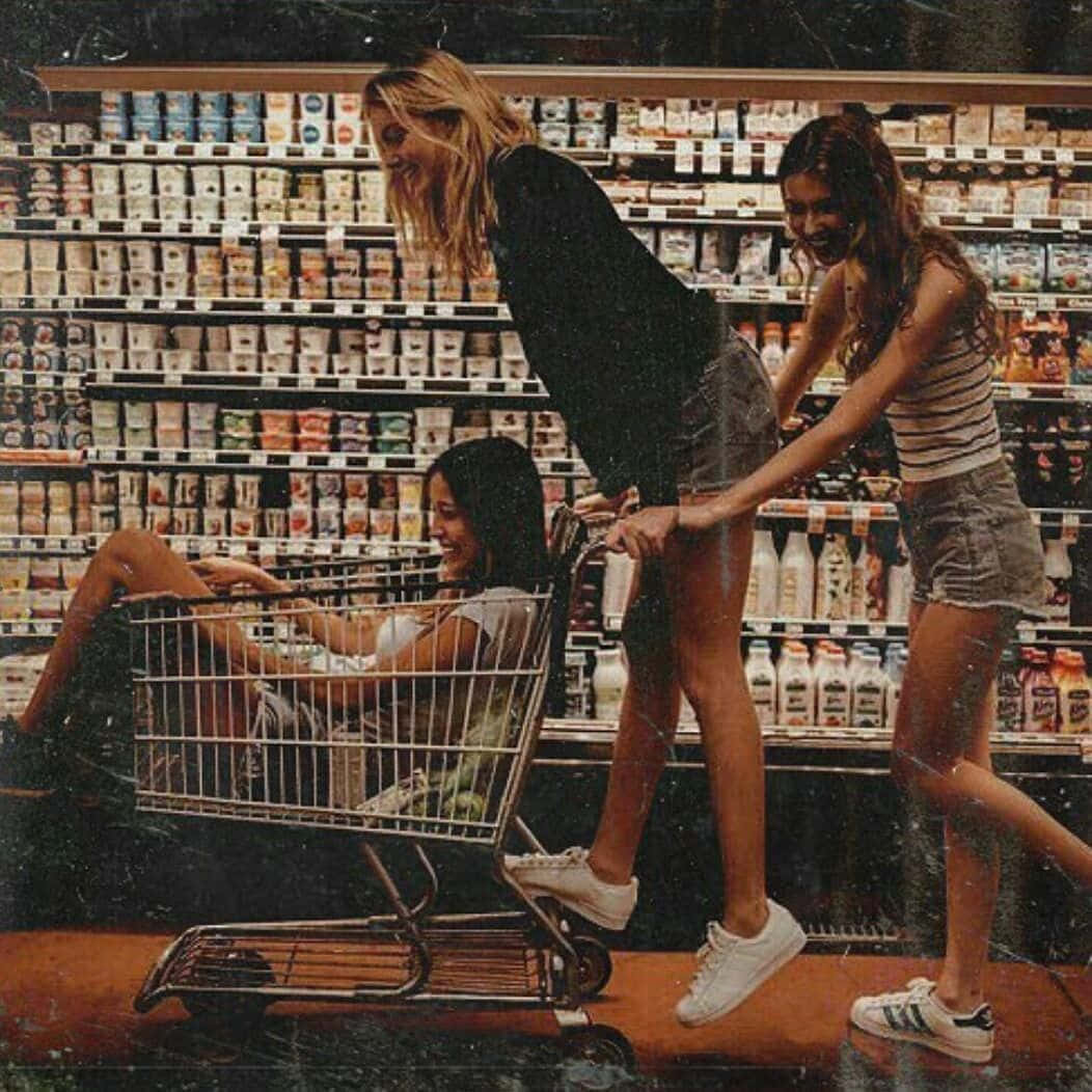 Three Friends In Pull Cart Picture