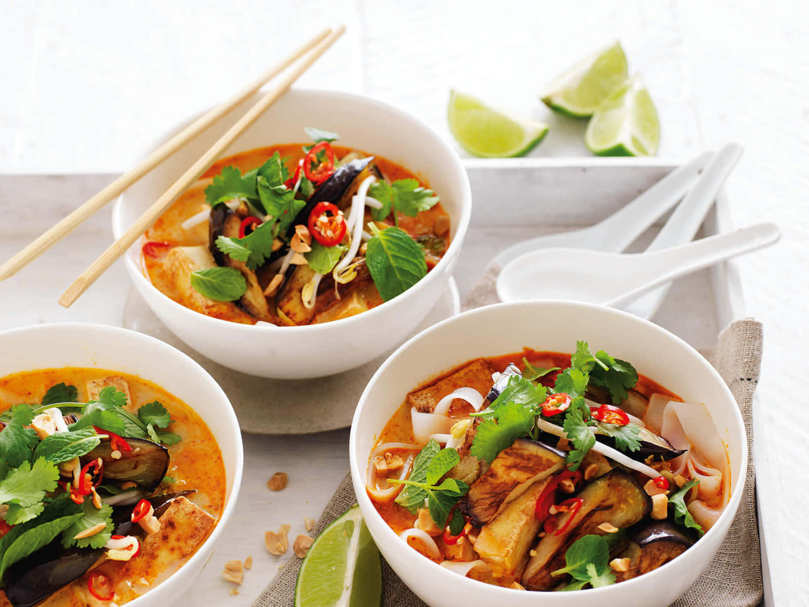 Three Full Bowls Of Curry Laksa Picture