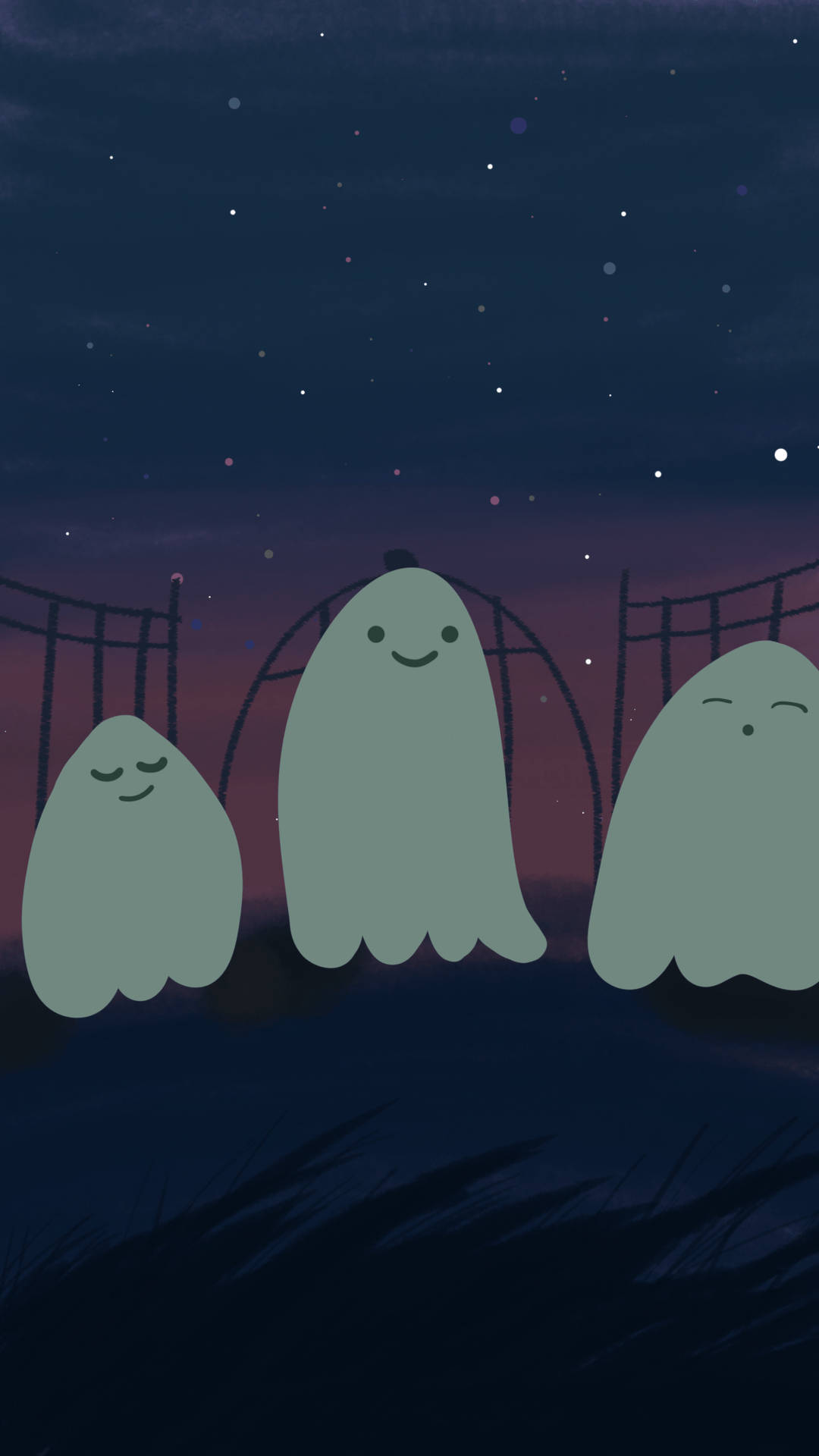 Three Ghost Aesthetic At Night Wallpaper