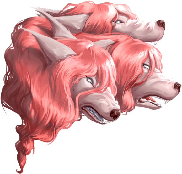 Three Headed Red Dog Illustration PNG