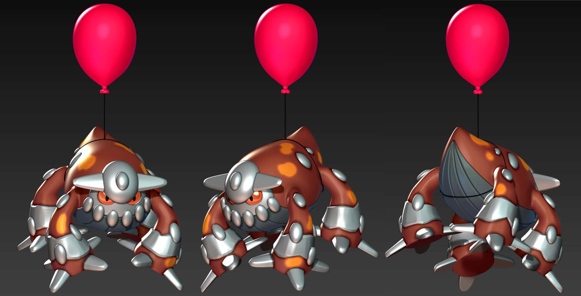 Three Heatran Pokemon With Balloons Wallpaper