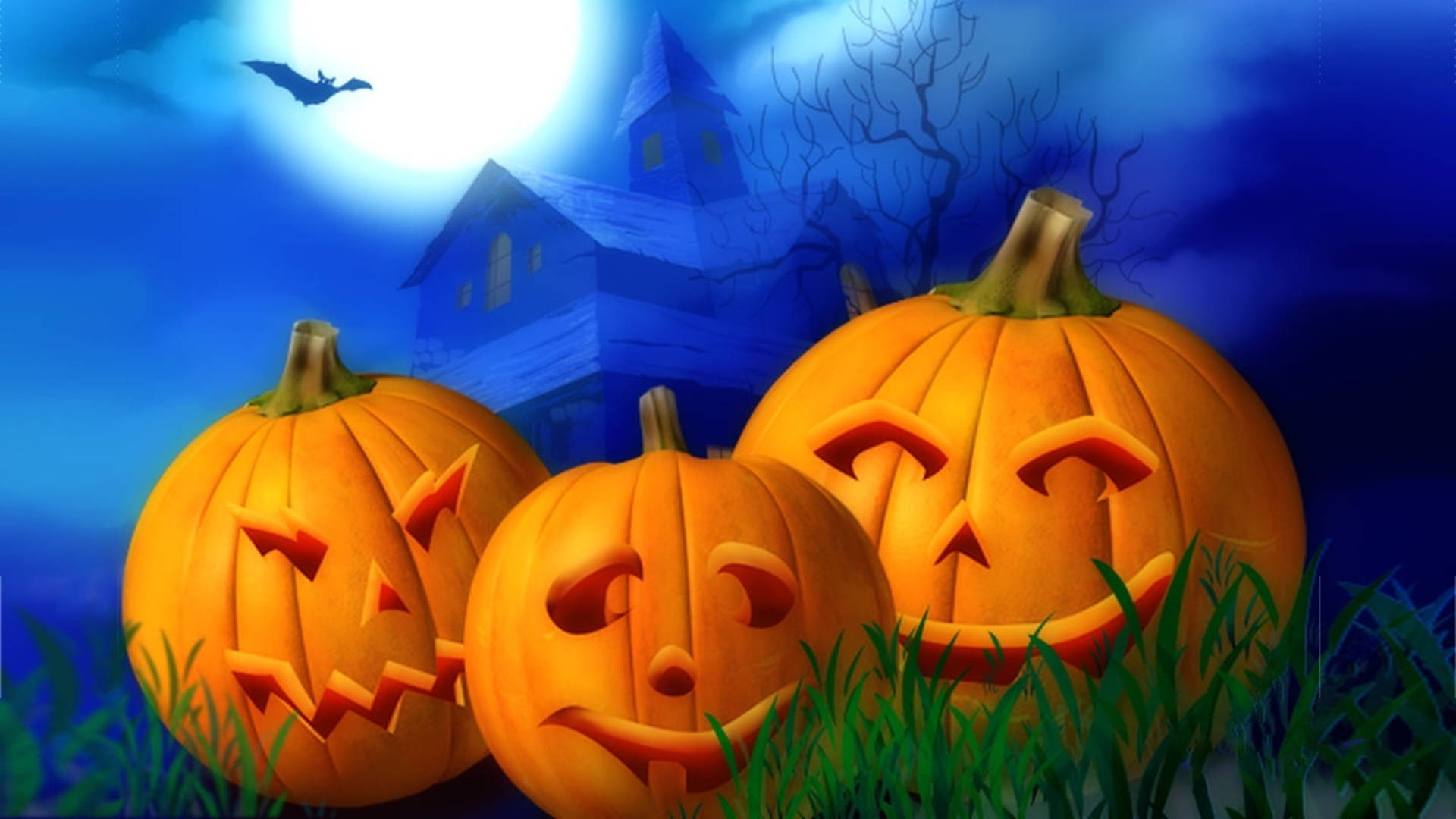Tresjack-o'-lanterns Lindos Para El Escritorio En Halloween. Fondo de pantalla