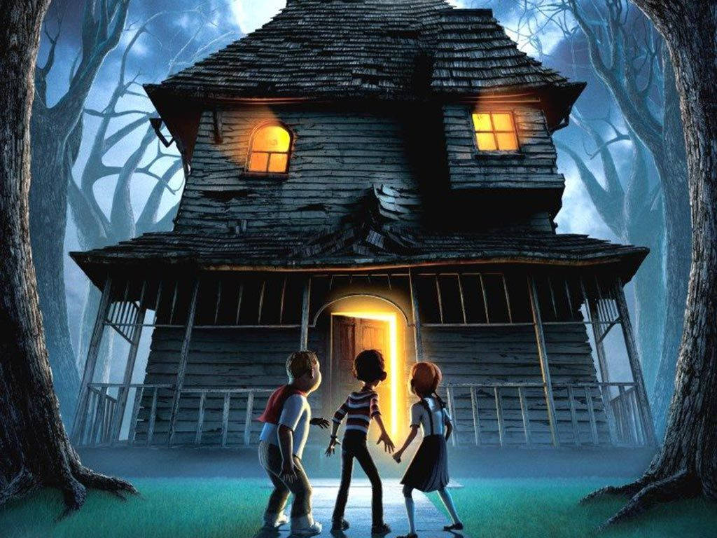 Three Kids Looking At Monster House Wallpaper