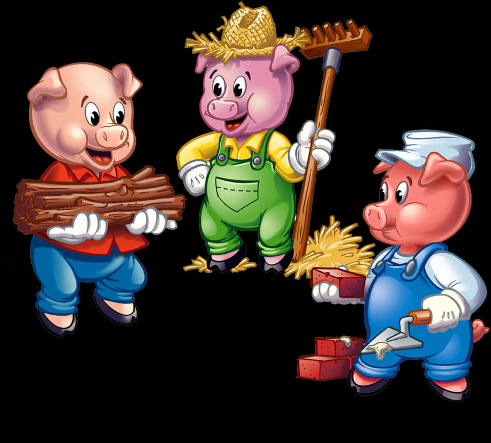 Three Little Pigs Cartoon PNG