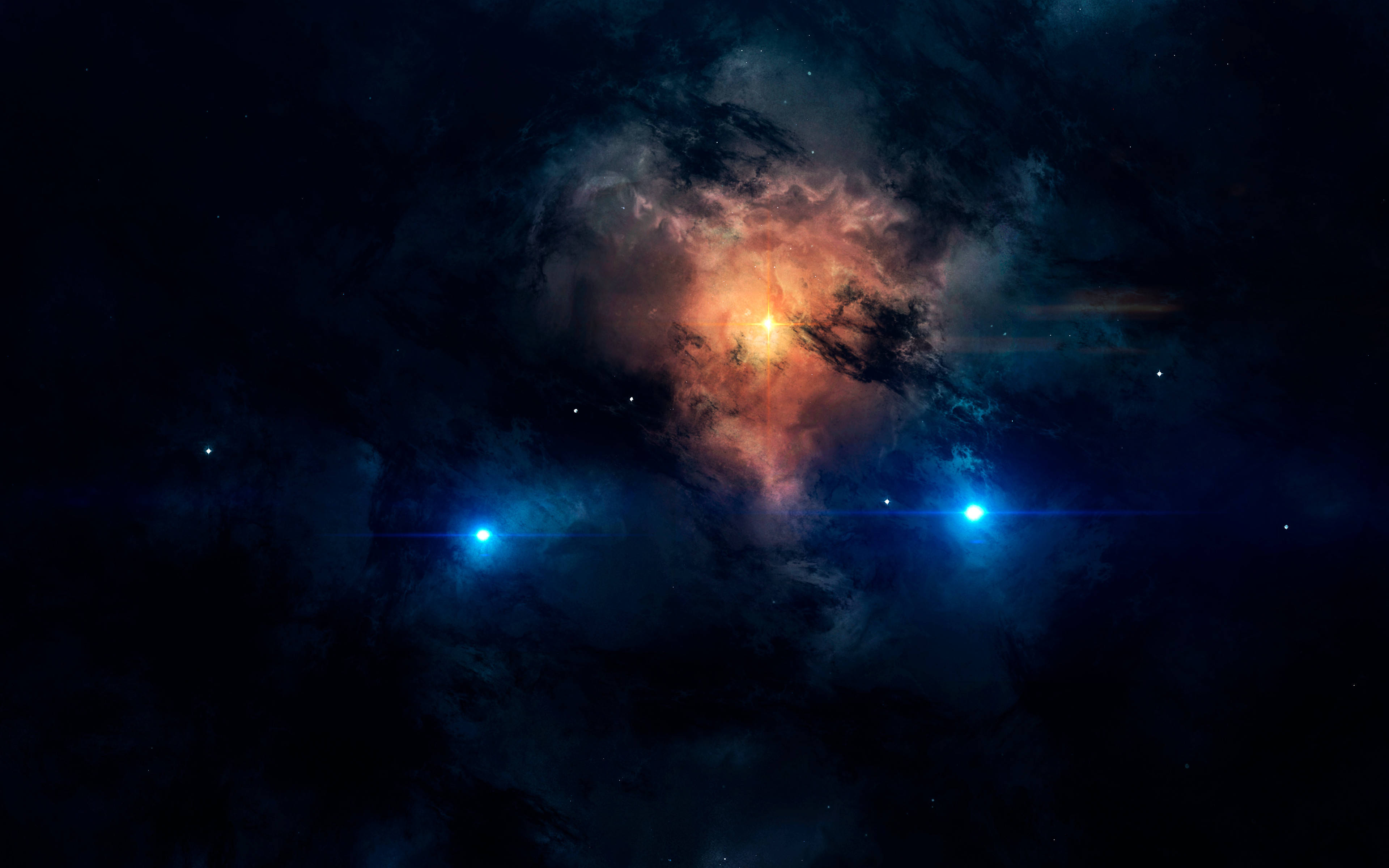 Three Luminous Stars In A Colorful Galaxy Wallpaper