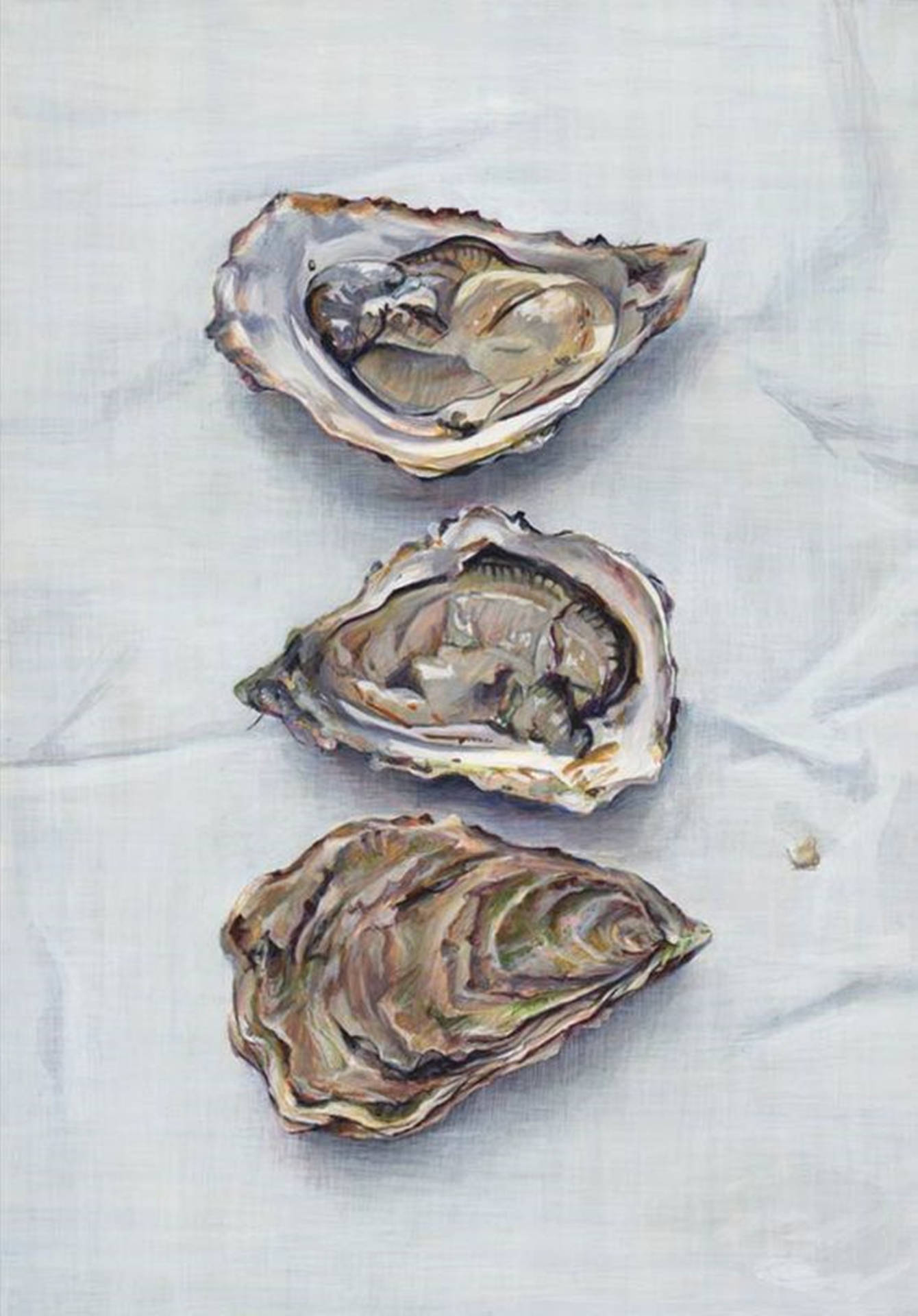 Three Oysters With Half-Shells Wallpaper