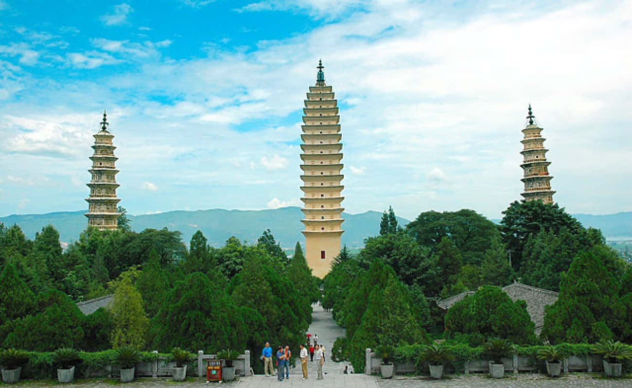 Three Pagodas With Tourists Picture
