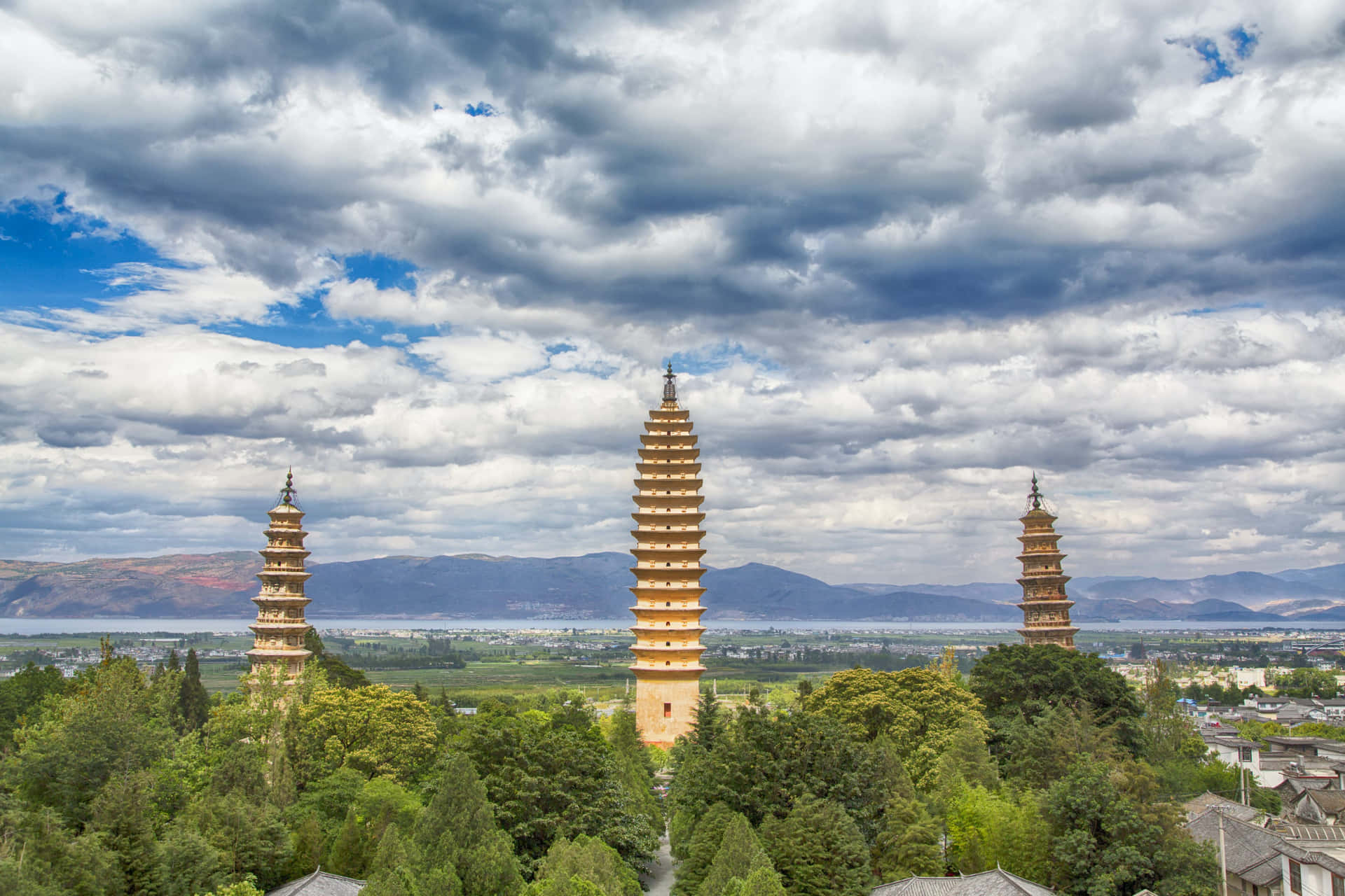 Three Pagodas With Trees Wallpaper