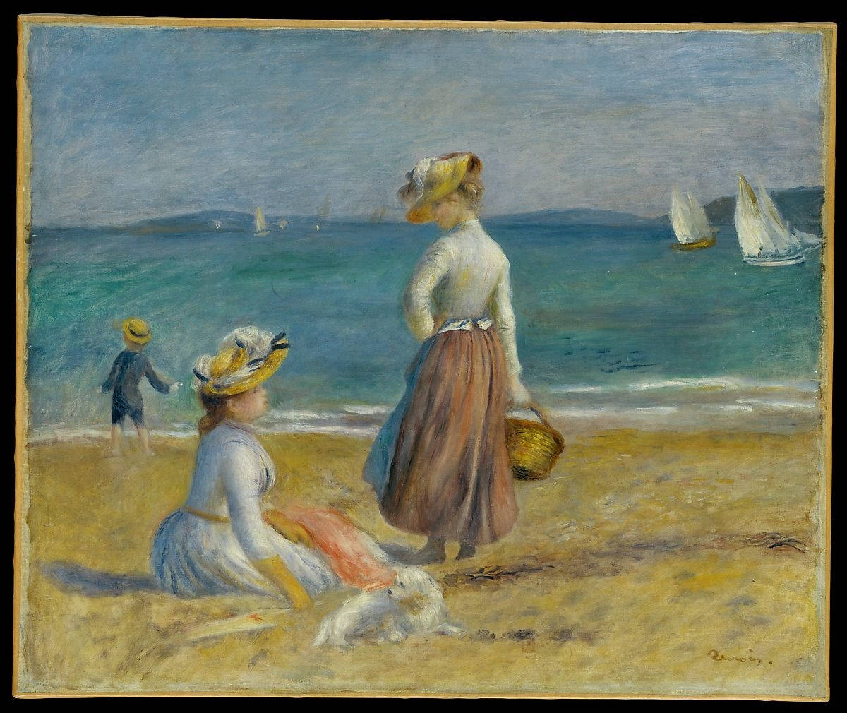 Trepersoner På Stranden Av Renoir. Wallpaper
