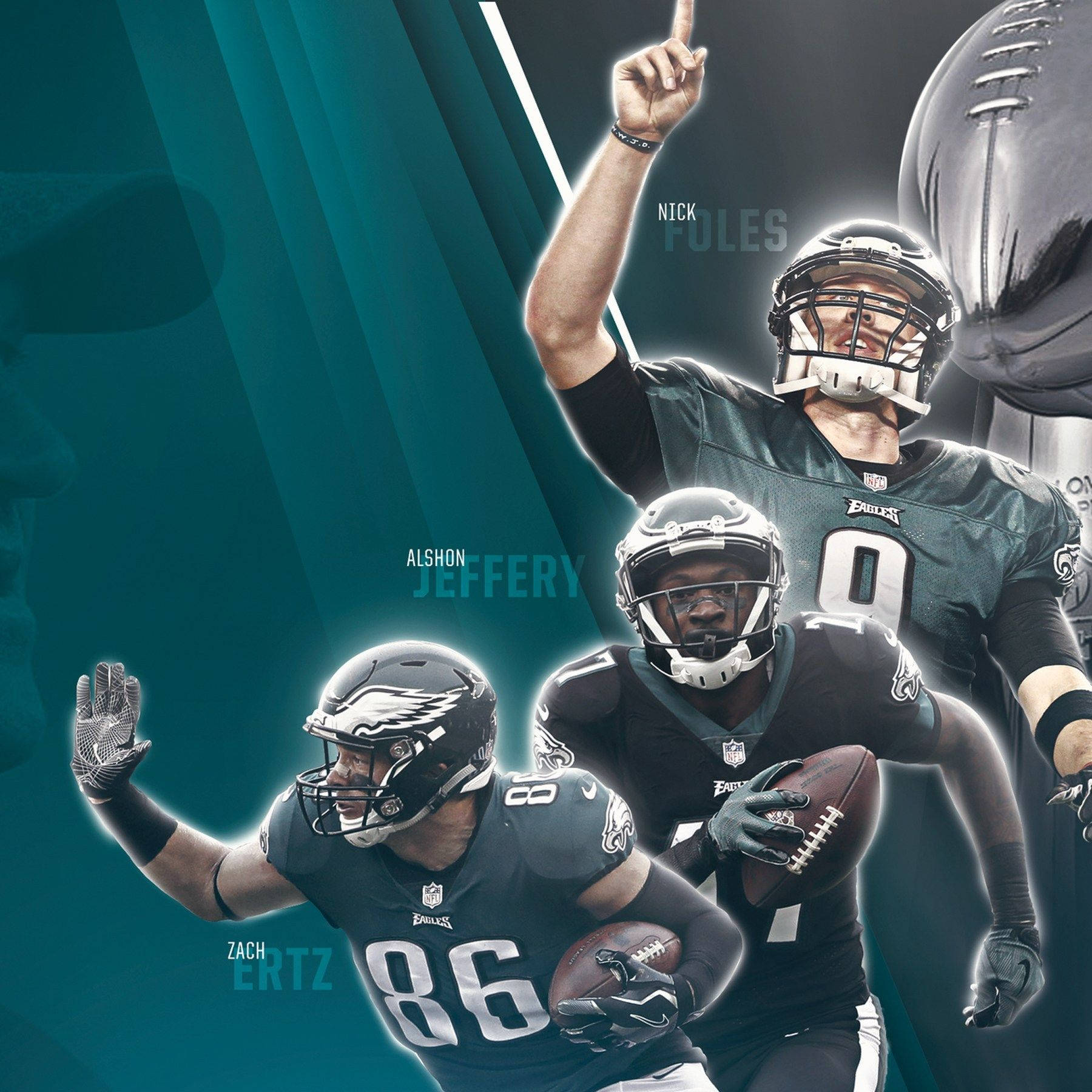 Three Players Of Philadelphia Eagles Poster Wallpaper