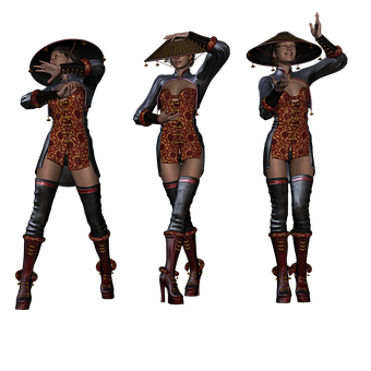 Three Poses Asian Themed Character PNG
